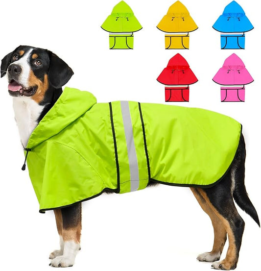 Waterproof Dog Raincoat - Reflective Dog Rain Jacket Adjustable Doggy Raincoats Lightweight Hooded Pet Rain Coat for Large Dogs (XX-Large, Green)