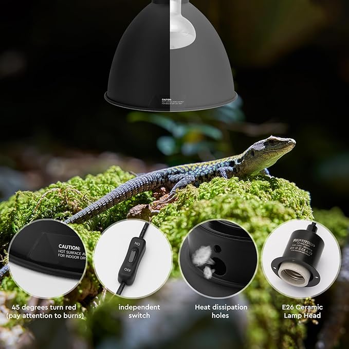 Deep Dome Light Fixture 8.5", Heat Lamp Max 200W, Tank Lighting Fixtures, UVB Reptile Light, Accessories 2 Packs E26