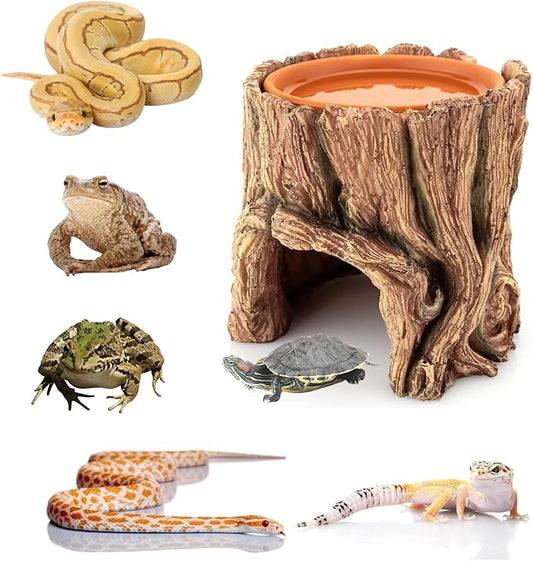 Reptile Hide - Resin Leopard Gecko Tank Accessories Toad House with Clay Water Basin Humidifying Help Shedding for Leopard Gecko