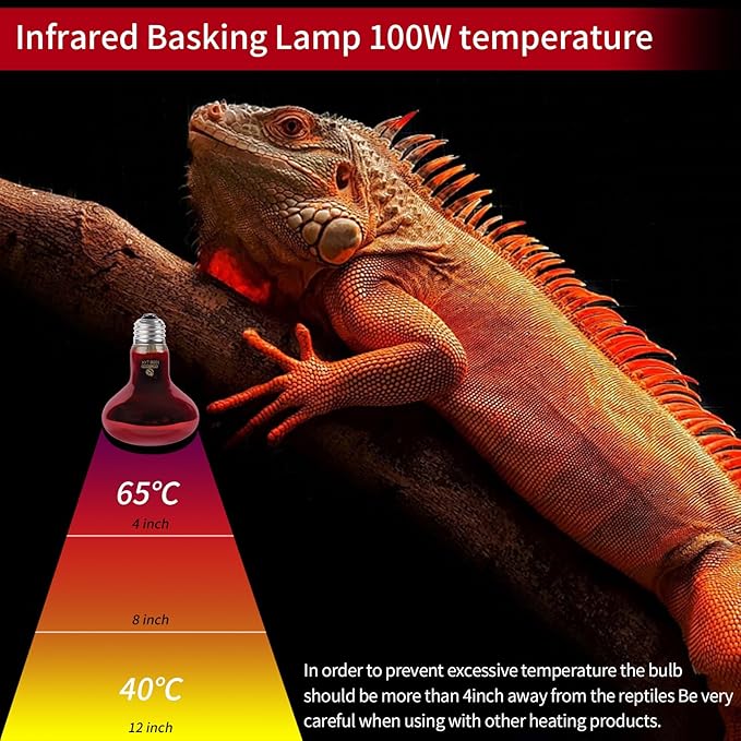 Reptile Heat Lamp,100W Red Basking Spot Lamp Bulb for Chickens Amphibians, Infrared Heat Emitter Light for Coop