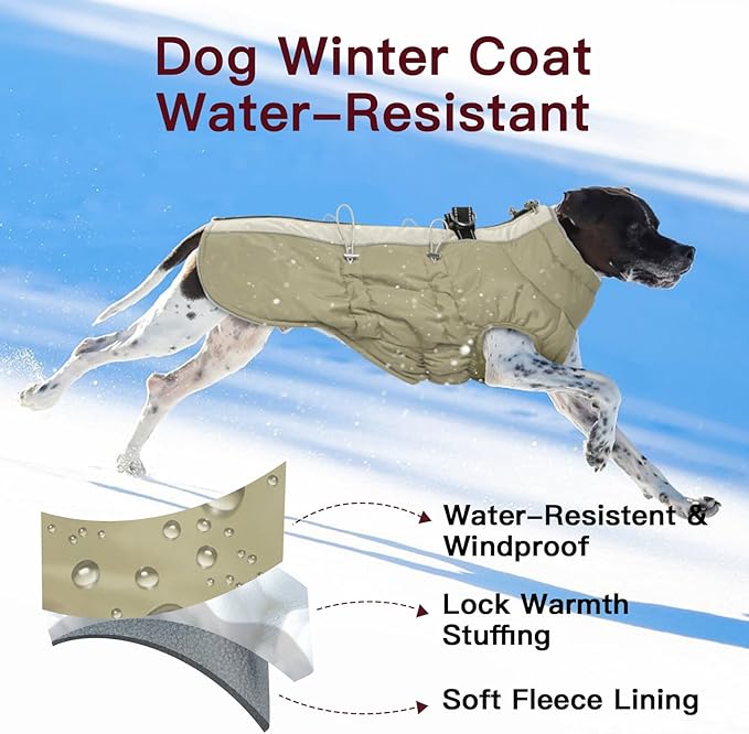 Dog Coat Winter Warm Dog Jackets for Large Dogs Reflective Snowsuit with Harness Fleece Dogs Snow Jacket Waterproof Pet Clothes for Cold Weather