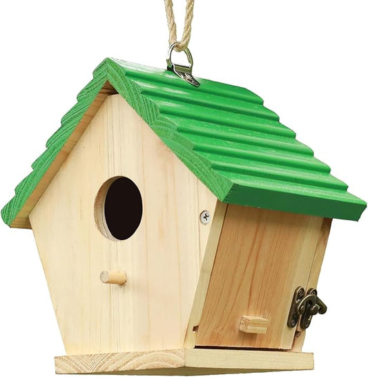 STARSWR Bird House Outside Bluebird House for Outside Clearance, Hanging Birdhouse,Cardinals Wooden Birdhouse with Green Top