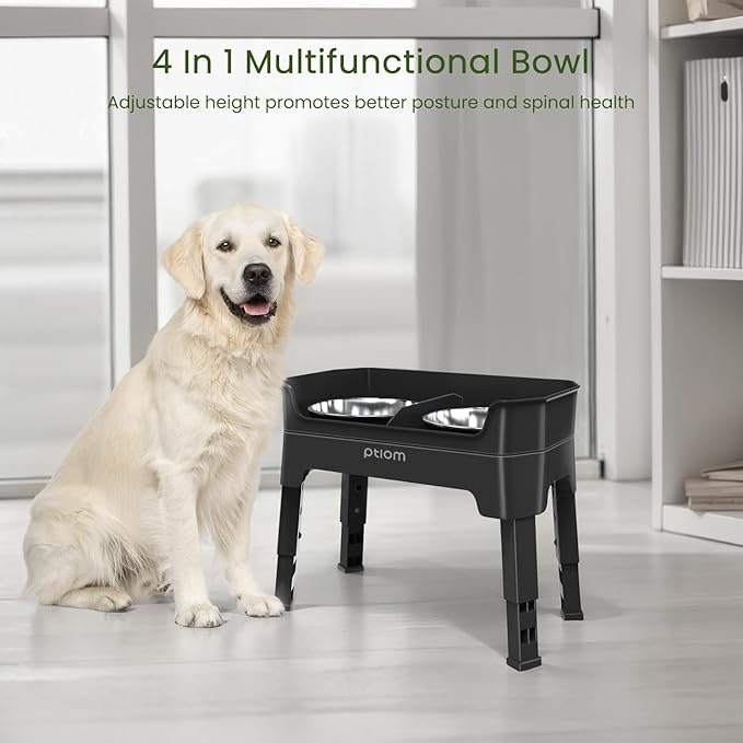 KPWACD 3-in-1 Elevated Dog Bowls Mess Proof Raised Slow Feeder Dog Bowls, 4 Height Adjustable Stand Licking Plate with 2 56oz Stainless Steel Doggy Food Dish for Small Medium Large Pets