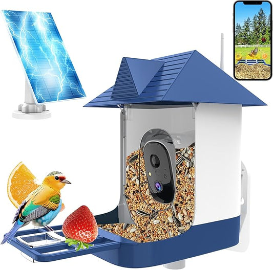 Swingers Smart Bird Feeder with Camera, Solar Powered Bird Feeders for Outdoors, Weatherproof Birds Camera Featuring Permanent AI to Identify 10,000+ Wild Birds Species & Clear Video (1.2L, Blue)