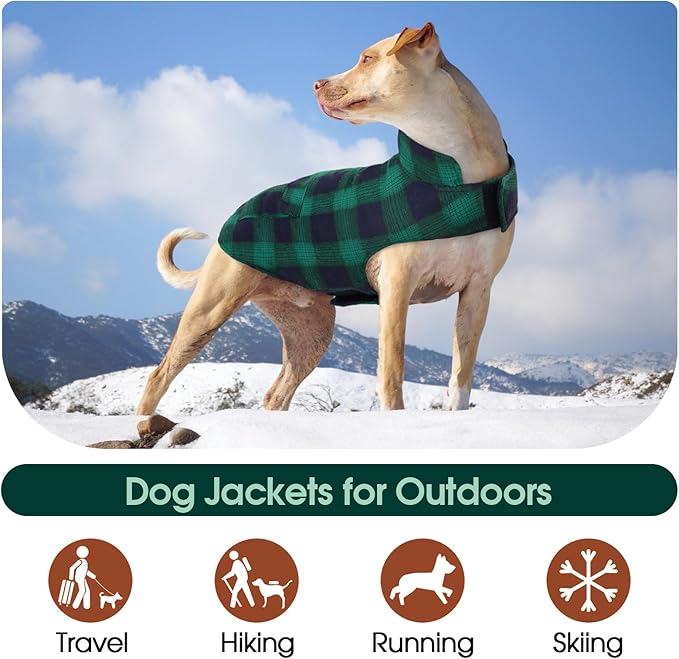 Kuoser Dog Winter Coat, Reversible Dog Jacket, Warm Doggie Coat British Style Puppy Cold Weather Vest, Windproof Pet Clothes Vest for Small Dogs, Green S