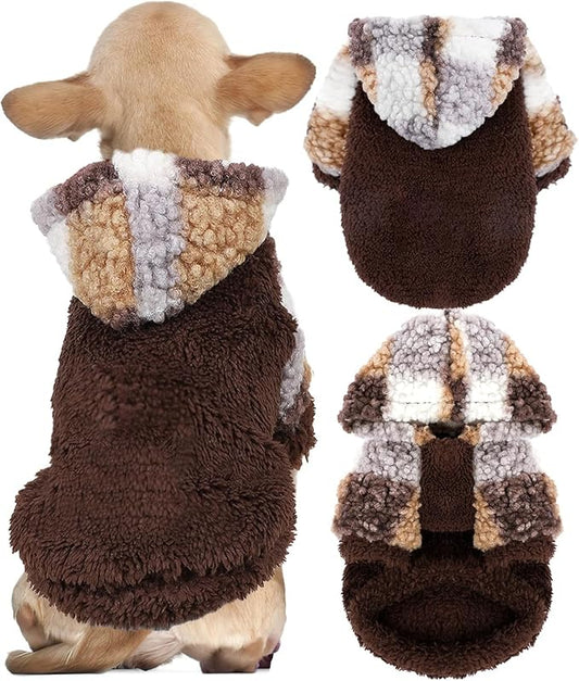 Plaid Dog Hoodie Fleece Sweater for Small Dogs Girl Boy Winter Warm Puppy Clothes for Chihuahua Teacup Yorkie Soft Stretchy Tiny Doggie Outfits Cat Sweater Pet Clothing
