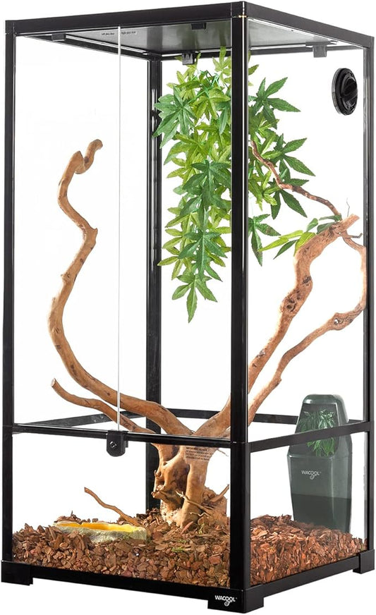 WACOOL 50 Gallon Reptile Tank, Front Opening Chameleon Cage 18" x 18"x 36", 3-in-1 Side Design (Glass or Mesh+Glass), Bio Deep Base 10" Vertical Reptile Cage for Frog Iguana