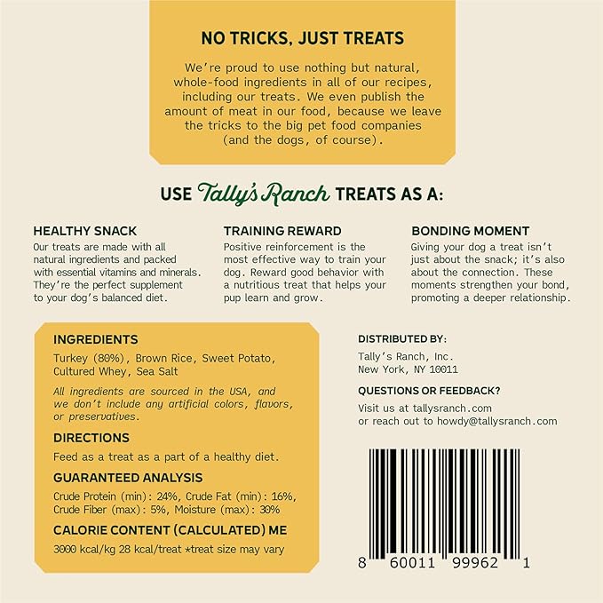 Tally's Ranch 4oz Turkey Jerky Dog Treats - All-Natural - 5 Simple Ingredients, No Added Sugar, High Protein - Made in The USA