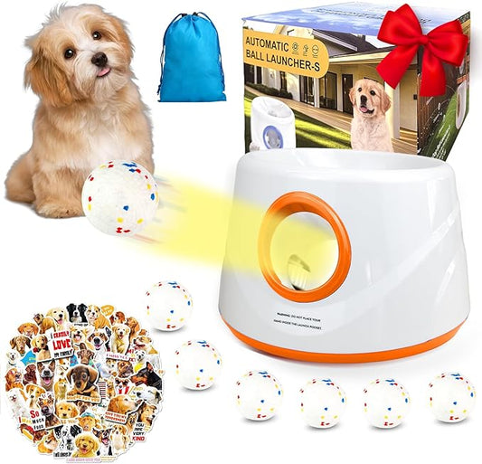 Automatic Ball Launcher for Dogs, Dog Ball Thrower with 19-32-45Ft Distance, Rechargeable Automatic Launcher with 6 Balls (2.2"), Remote Control Launcher for Small & Medium Orange