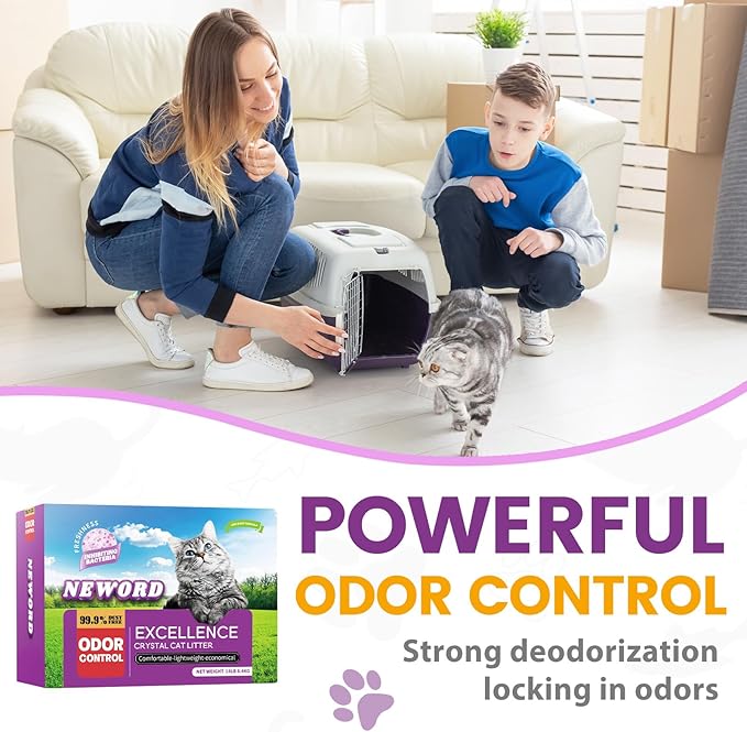 NEWORD Crystals Cat Litter Lightly Scented Litter Superior Odor Control 14 lbs Total (2 Pack of 7lb Bags) Soft-On-Paws Low Tracking Dust-Free Purple Silica Gel, Lavender