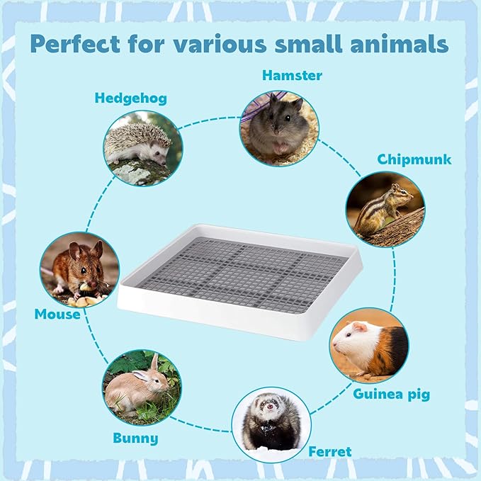 FHTONGE 2 Pcs Guinea Pig Litter Box for Cage, Guinea Pigs Litter Pan with Grid, Rectangular Small Amimal Potty Trainer Tray Pet Toilet for Rat Chipmunk Chinchilla Hedgehog Hamster Ferret Rabbit