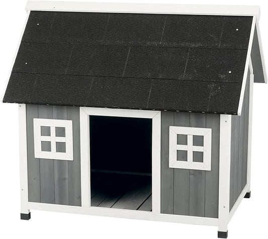 TRIXIE Natura Barn Style Dog House – Large Dog House Outdoor with Weatherproof Sealer & Peaked Roof, Wooden Dog House with Adjustable Legs for Medium- to Large-Sized Dogs – 43 x 31.5 x 40 in