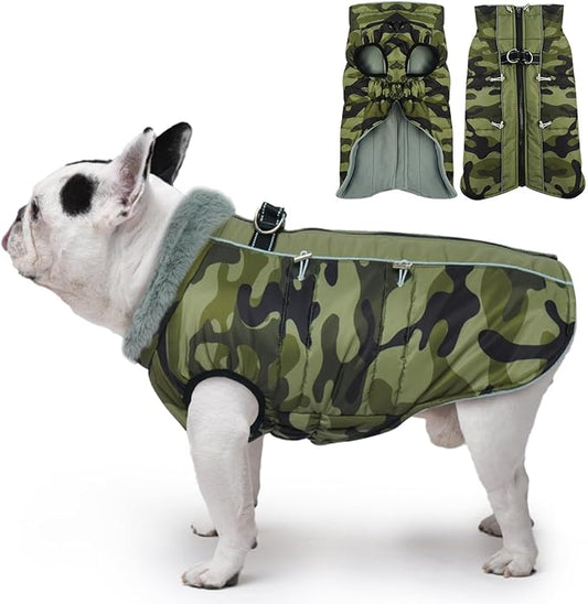 Dog Coat - Warm Zip Up Snowsuit for Large Dogs, Reflective, Water-Resistant, Camouflage