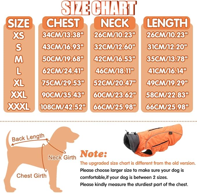 EMUST Dog Jackets for Winter, Cold Weather Coats for Dogs, Soft Winter Jackets for Medium Large Dogs, Orange, L