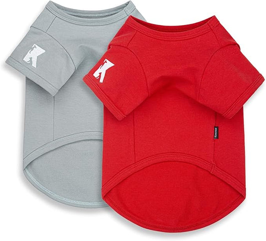 Koneseve Dog Shirt Breathable Cotton Stretchy Tee for Small Pets 2-Pack Sunny Red & Smoky Blue XS