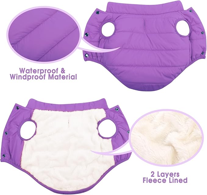 ASENKU Dog Winter Coat - Waterproof Windproof Dog Jacket, Warm Snowproof Doggie Puffer Vest for Cold Weather, Lightweight Snow Coats for Small Medium Large Dogs (Purple, 2XL)