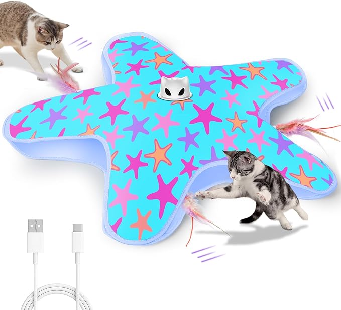 Interactive Cat Toys for Indoor Cats, Rechargeable Hide and Seek Cat Toy with Moving Concealed Feathers, Touch Activated Kitten Toys Cat Exercise Toys, Blue Purple Cover