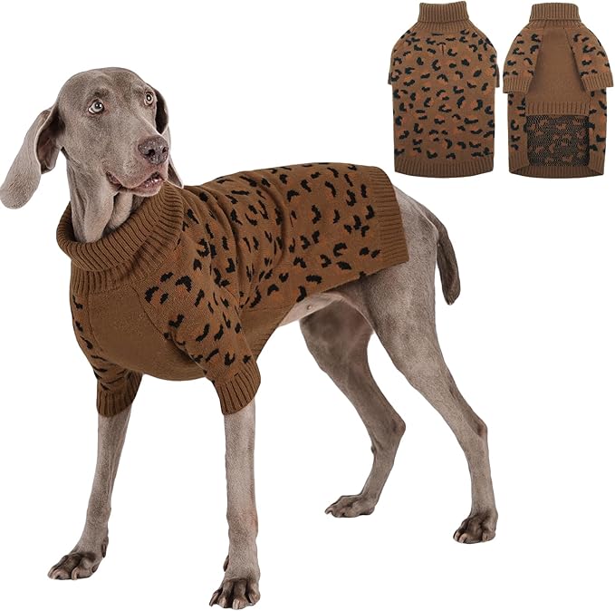 ROZKITCH Large Dog Sweater, Warm Knit Winter Coat for Medium to Large Breeds, Turtleneck for Golden Retrievers Beagles Shepherds Khaki 4XL