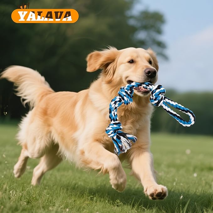 YALAVA Dog Rope Toy for Aggressive Chewers, 2 Pack 20 Inch Heavy Duty Chew Toys for Teeth Cleaning, Cotton Rope Dog Tug Toy for Medium to Large Breed