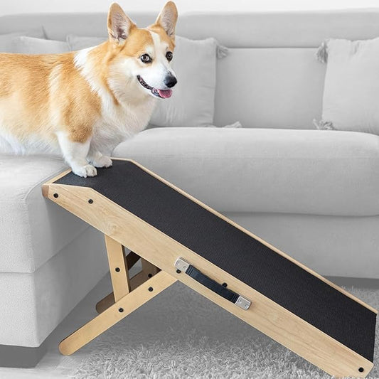 Dog ramp for Couch – Non-Slip, Sturdy Build Foldable Dog ramp – Supports up to 200lbs – Adjustable 7'' to 20'' – Landing Platform Seamlessly Connects – Birchwood Pet Ramp for Small Dogs – Natural