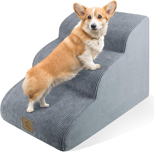 Mestuel Dog Stairs for Small Dogs, Dog Steps Ramp for Sofa Bed Couch, 3 Tiers Pet Ladder with High Density Foam &Non Slip Bottom, Holds up to 60 lbs, Gray
