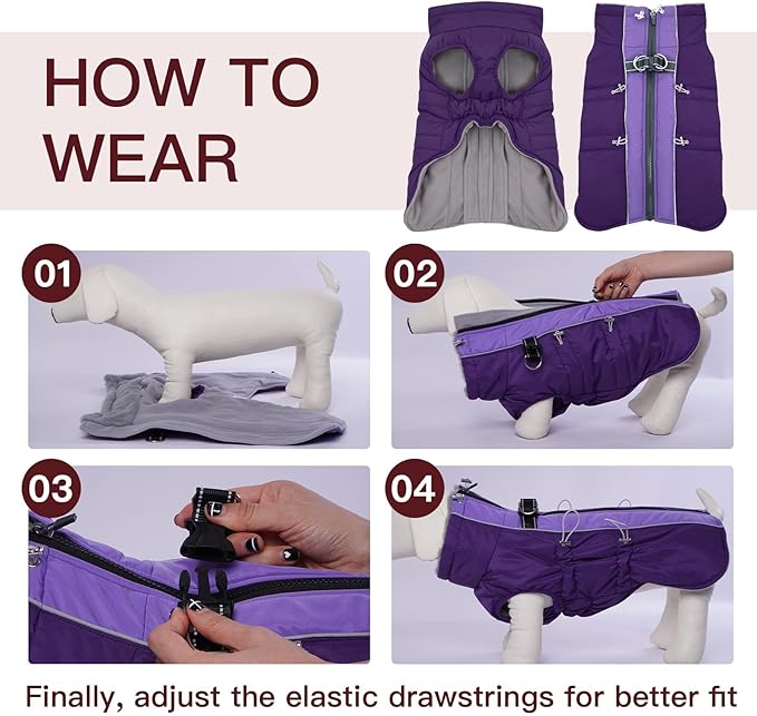 Dog Coat Winter Warm Dog Jackets for Large Dogs Reflective Snowsuit with Harness Fleece Dogs Snow Jacket Waterproof Pet Clothes for Cold Weather