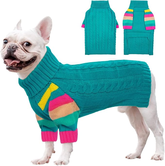 Dog Sweater Thick, Sweaters for Large Size Dogs Comfy, Stretchy Pullover Dog Sweater for Large Doggie, Christmas Dogs Sweaters Unisex, Warm Pet Knitwear Boston Terrier, Frenchie (Green L)