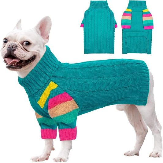 Dog Cold Sweater, Dog Sweaters Winter for Medium Dogs Girl Male, Turtleneck Warm Dogs Sweater Long Sleeve, Stretchy Christmas Doggie Sweaters Outdoor, Pet Knitwear Frenchie, Schnauzer(Green M)