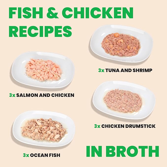 Almo Nature Wet Cat Food HQS Natural Rotational Diet Fish Selection & Chicken Drumstick - Variety Pack, Grain Free, Additive Free, Highly Digestible, Preservative Free 2.47-oz, 12 pack