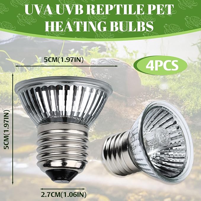 4 Pack 50W UVA UVB Reptile Heat Bulbs, Heat Lamp Bulbs for Reptiles and Amphibians, Basking Light Bulb for Turtle, Bearded Dragon, Lizard Heating