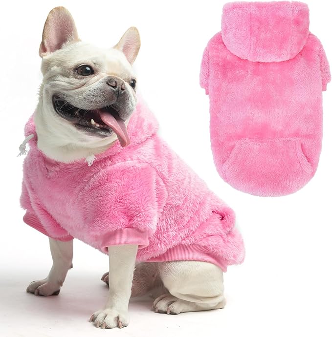 SCENEREAL Fuzzy Dog Sweater/Hoodie for Small Medium Large Dogs, Fleece M Sized Warm Dog Sweatshirtfor Girl Boy Dog,Winter Dog Clothes Bulldog Cute Male/Female Dog Outfit with Leash Hole