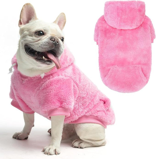 SCENEREAL Fuzzy Dog Sweater/Hoodie for Small Medium Large Dogs, Fleece M Sized Warm Dog Sweatshirtfor Girl Boy Dog,Winter Dog Clothes Bulldog Cute Male/Female Dog Outfit with Leash Hole