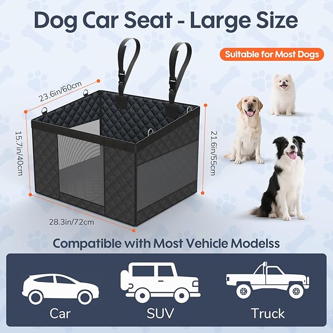 Dog Car Seat for Large Medium Dogs - Hard Bottom Back Seat Extender for Dogs - Waterproof Non-Slip Pet Carseat for Medium Sized - Dog Hammock for Car SUV Truck