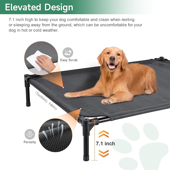 Elevated Outdoor Dog Bed with Canopy, Raised Dog Cot with Shade, Waterproof Dog Tent for Medium Small Dogs Portable Cooling Pet Bed with Breathable Mesh for Camping Beach, L