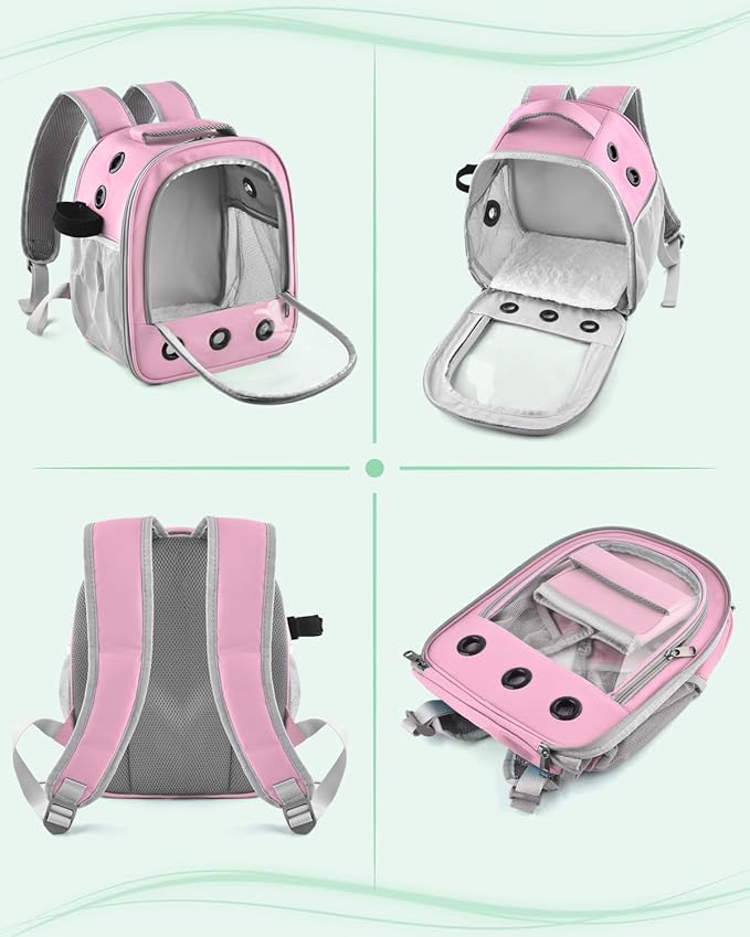 Guinea Pig Carrier Backpack, Portable Rabbit Travel Carring Bag for Pet Bunny Chinchilla Bearded Dragon Hamster Parrot Outgoing Pouch Case with Water Bottle Holder & Detachable Pad (Pink)