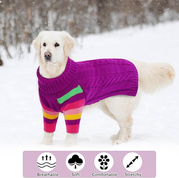 Dog Sweater Warm, Comfy Thick Sweaters for Large Size Dogs Girls Boys, Dog Christmas Sweaters Winter, Turtleneck Knit Sweater for Extra Large Dogs Boxer, Great Dane (Purple XXXXL)