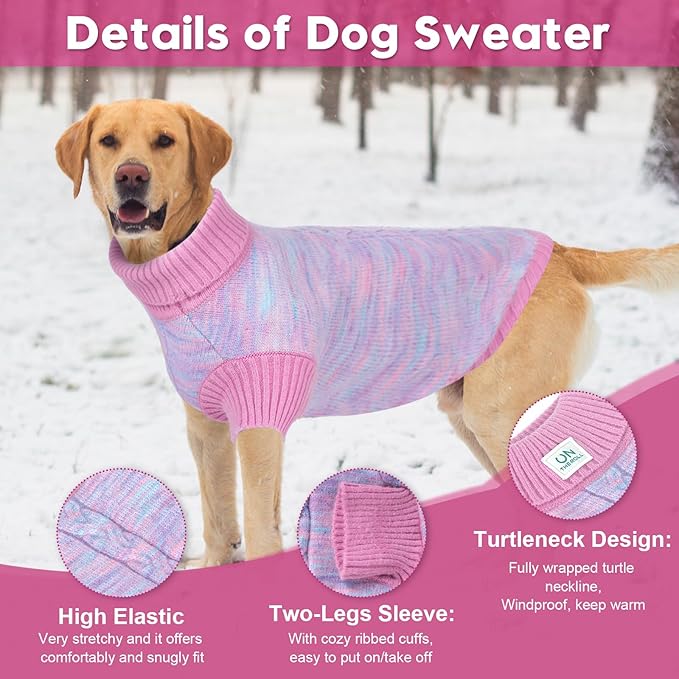 Pet Clothing,Turtleneck Dog Sweater,Sweaters for Dogs Boys and Girls,Pullover Dog Sweaters,Pet Knitted Clothes,Fit for Different Kinds Dogs,for Spring,Autumn and Winter(Pink 2XL)