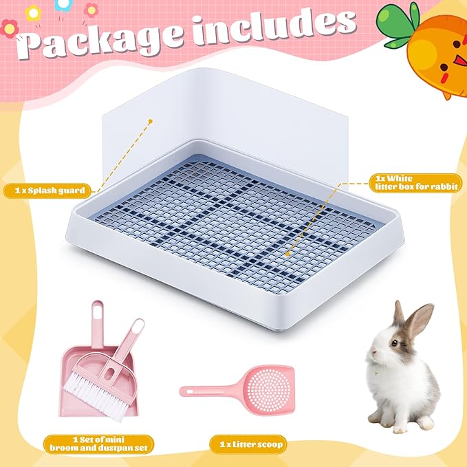 Uiifan Large Rabbit Bunny Litter Box Guinea Pig Litter Tray 15 x 12.1 x 2.55 Inch Small Animal Pet Toilet Potty Pan Rectangular Rabbit Bedding Tray Ferrets Cage (White and Pink)
