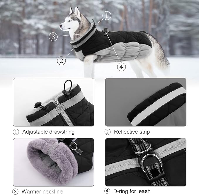 Lelepet Dog Coat Warm Dog Winter Coat Waterproof Dogs Jacket with Harness Built in Reflective Pet Fleece Vest Zip-Up Cold Weather Coats for Extra Large Dogs Turtleneck & Windproof Coats Great Dane 3XL