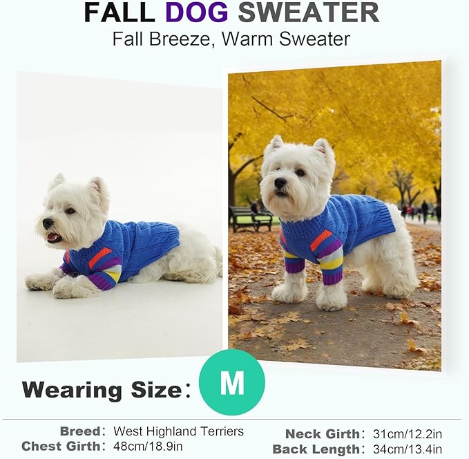 Dog Cold Sweater, Dog Sweaters Winter for Medium Dogs Girl Male, Turtleneck Warm Dogs Sweater Long Sleeve, Stretchy Christmas Doggie Sweaters Outdoor, Pet Knitwear Frenchie, Schnauzer (Blue M)