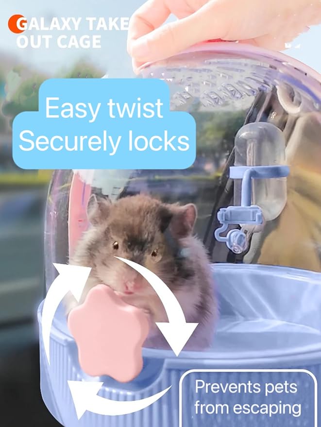 TUTU&LELE Small Animal Carrier, Travel Carry-Out Cage with Warm Plush Pads and Water Bottle can be Carried Both by Hand and Crossbody, Suitable for Dwarf Hamsters, mice, Hamsters (Blue)