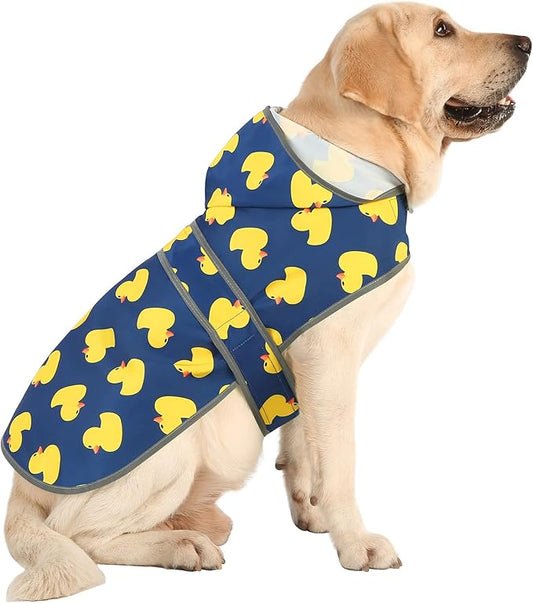 Dog Raincoat for Medium Dogs Waterproof Hooded Rain Jacket with Reflective Strips Leash Hole & Poncho Adjustable Fit (Duck,L)