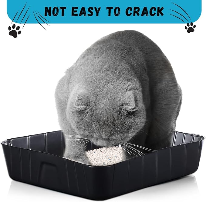 Bokon 25 Pcs Disposable Litter Boxes for Cats Plastic Cat Litter Tray Large Kitten Pan for Kitty Rabbit Guinea Pig Hamster Pets Supplies Travel Home Toilet, 15.7 x 11.8 x 3 Inches(Black)