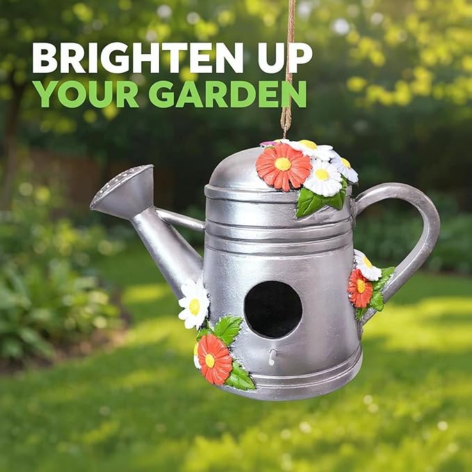 Spoontiques - Birdhouse - Garden Décor - Decorative Bird House for Yard and Garden Decoration - Hanging Novelty for Outdoor Patio - Watering Can Birdhouse