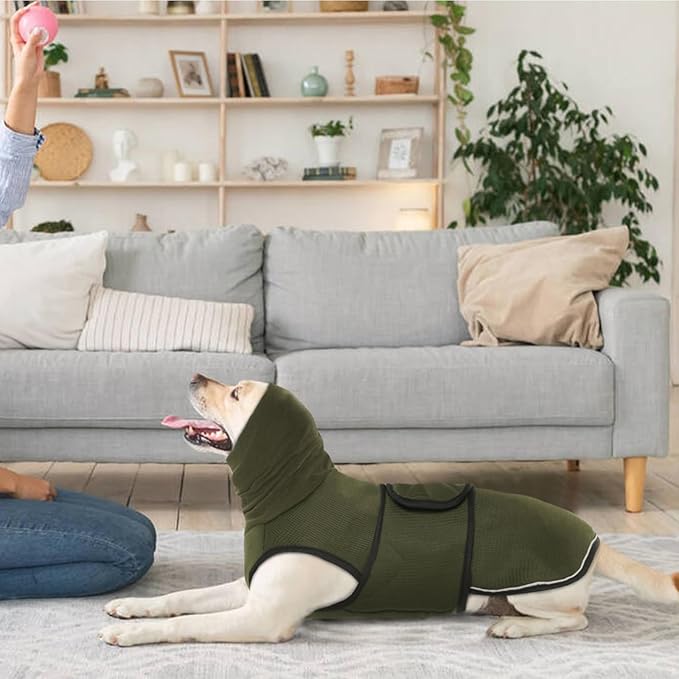 Anxiety Calming Hoodie for Dogs - Breathable Jacket Vest Coat for Thunderstorms, Fireworks, Vet Visits, Separation - Adjustable With Noise Block & Ear Protection Recovery - 2XL, Green