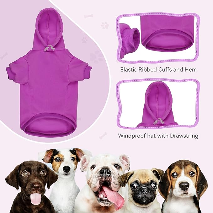 Dog Hoodie Dog Sweaters for Small Dogs Dog Sweater Solid Soft Brushed Fleece Dog Clothes Dog Hoodie Sweatshirt with Pocket(Purple-XS)