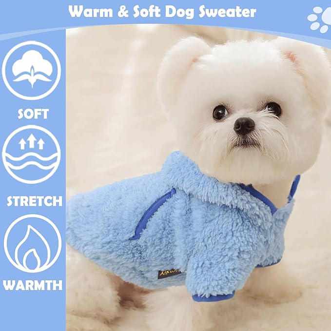 Small Dog Sweater Boy Fleece Hoodie Winter Warm Puppy Clothes Chihuahua Teacup Yorkie Soft Stretchy Tiny Dog Outfits Cat Sweater Pet Clothing, Blue, XS