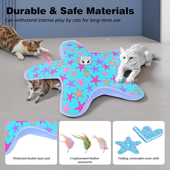 Interactive Cat Toys for Indoor Cats, Rechargeable Hide and Seek Cat Toy with Moving Concealed Feathers, Touch Activated Kitten Toys Cat Exercise Toys, Blue Purple Cover