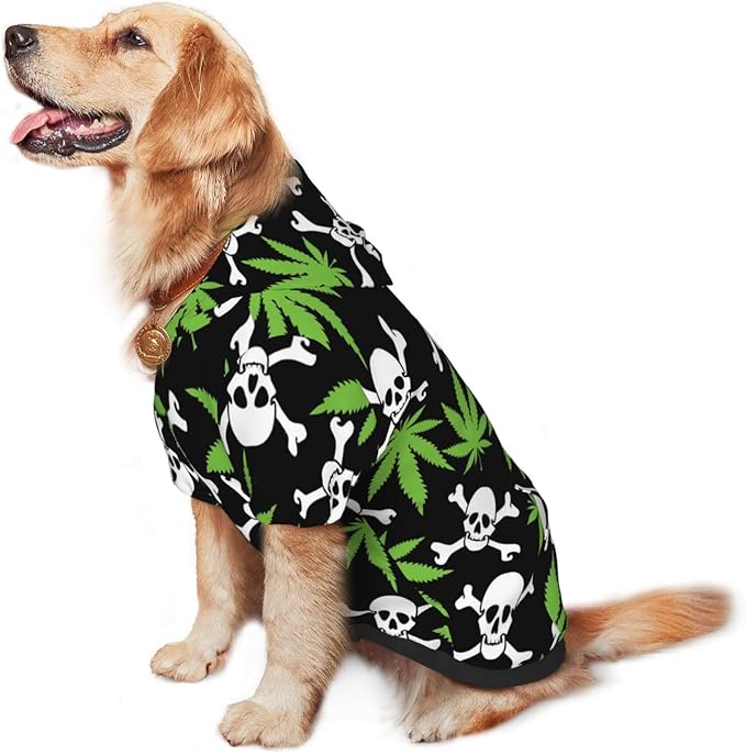 Skull Weed Leaf Dog Hoodies，Dog Clothes with Pocket and Hat Winter Clothes Sweaters for Medium Large Dogs Girl Boy Pets' Clothes Outfits