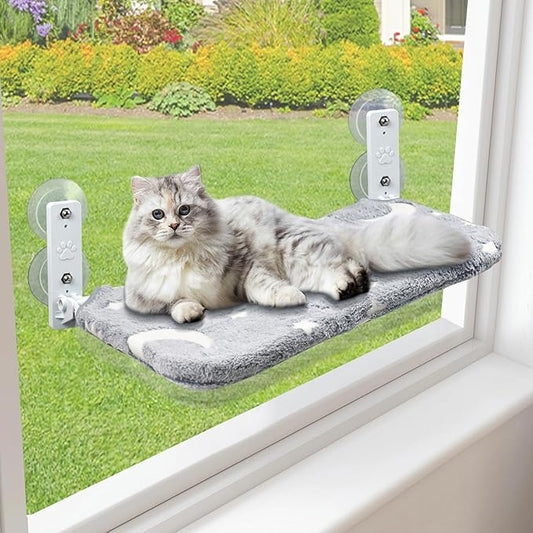 Cat Window Perch Glow in The Dark Cordless Foldable Pet Hammock Bed, Glowing Stars & Moon Pattern Window Hammock for Overlooking for Large Cats